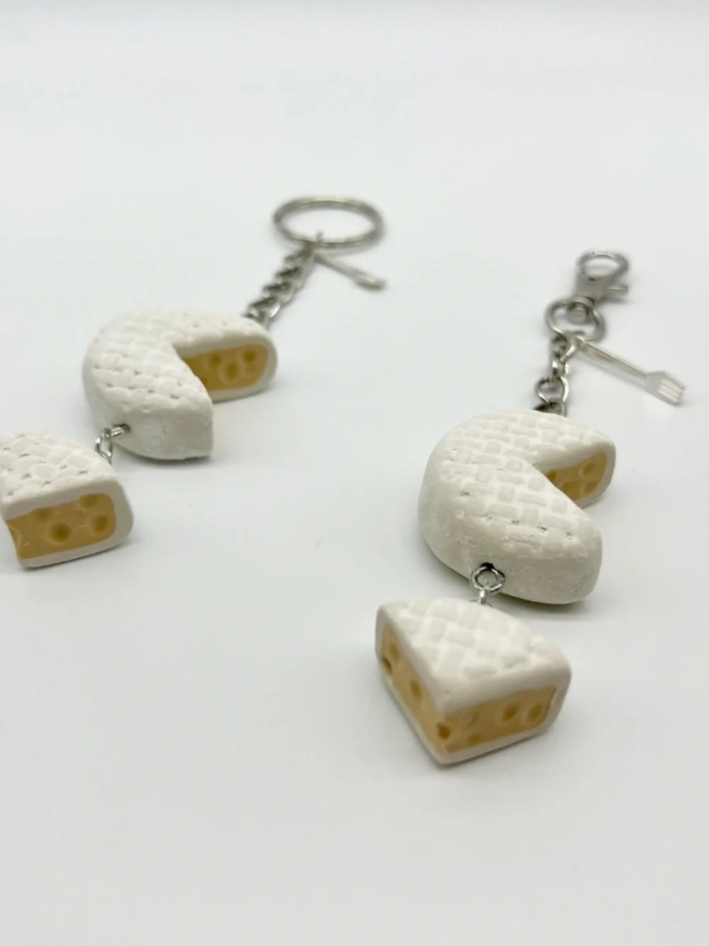 Brie & Gouda Cheese Keychain or Bag Clip | Handmade Cheese Rounds Accessory